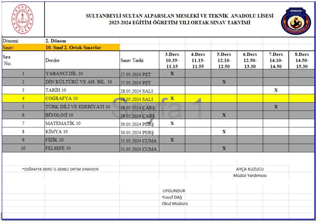 2 DÖNEM 2 ORTAK KÜLTÜR DERSLERİ SINAV TARİHLERİ YAYINLANDI Sultan